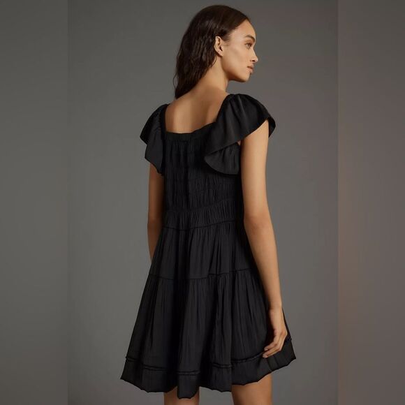Anthropologie Flutter-Sleeve Square-Neck Mini Dress Size large - Picture 2 of 5